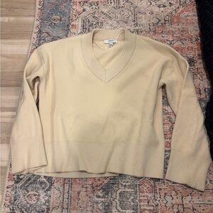 B. young Cream V-Neck Ribbed Hem Sweater
